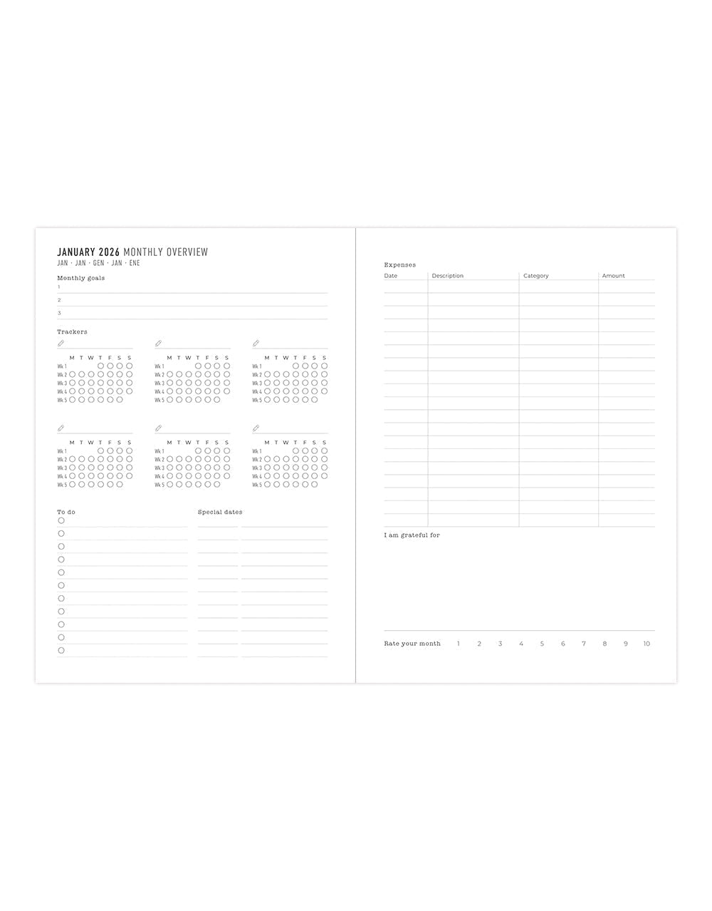 Letts of London Milano A5 Week to View Planner 2026 - Multilanguage Black 26-080569 #color_black