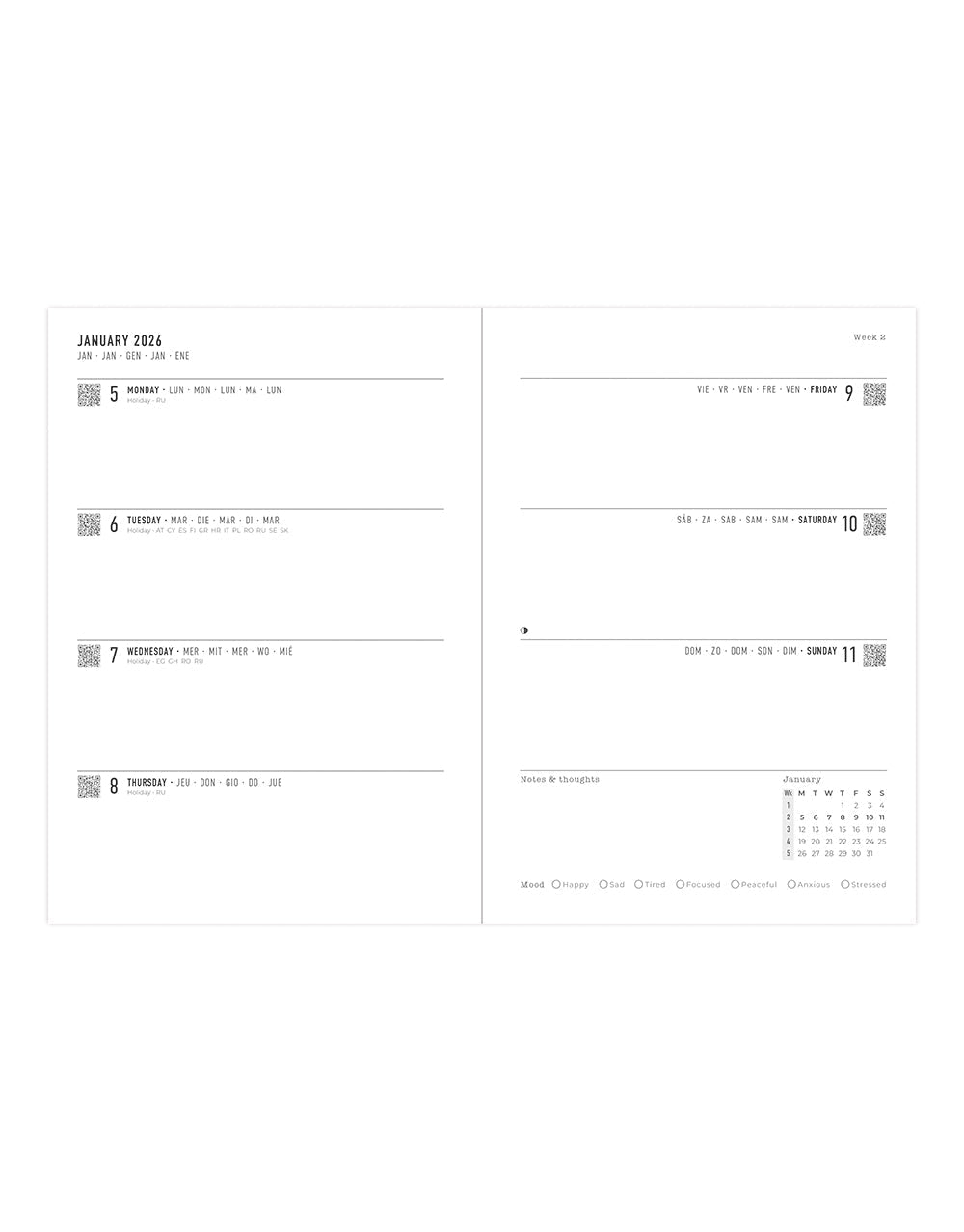 Letts of London Inspire A5 Week to View Planner 2026 - Multilanguage Navy 26-082484 #color_navy