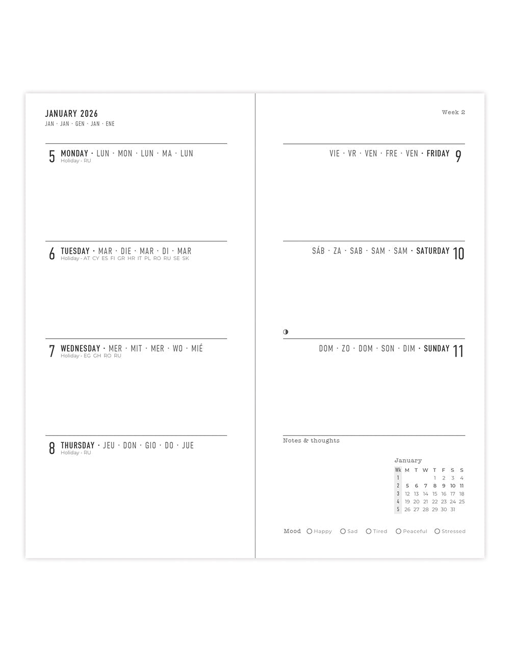 Letts of London Woodland Slim Week to View Planner 2026 - Multilanguage Green 26-082545 #color_green