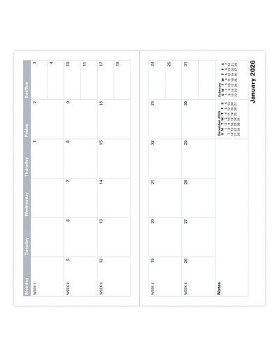 Letts of London Classic Slim Landscape Month to View Planner 2026 - English Black 26-C12SBK #color_black