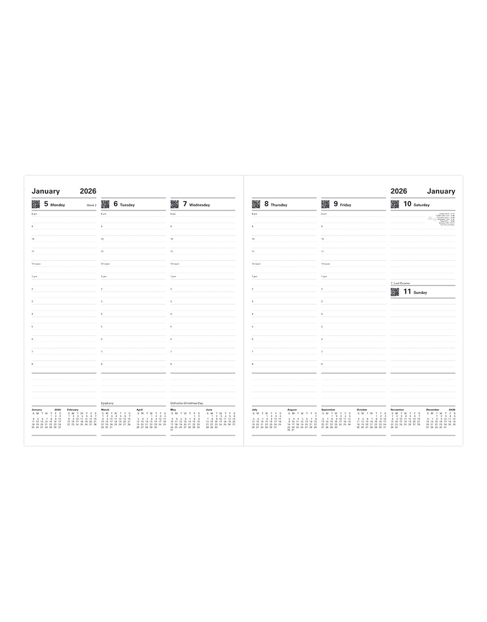 Letts of London Classic Quarto Vertical Week to View Planner with Appointments 2026 - English Black 26-C32YIBK #color_black