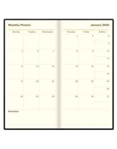 Letts of London Belgravia Slim Week to View Leather Diary with Planners 2026 - English 26-C33SUBK #color_black