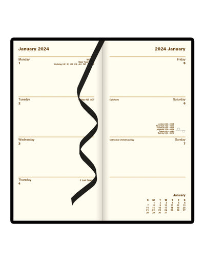Belgravia Slim Week to View Leather Diary with Planners 2024 - English#color_black