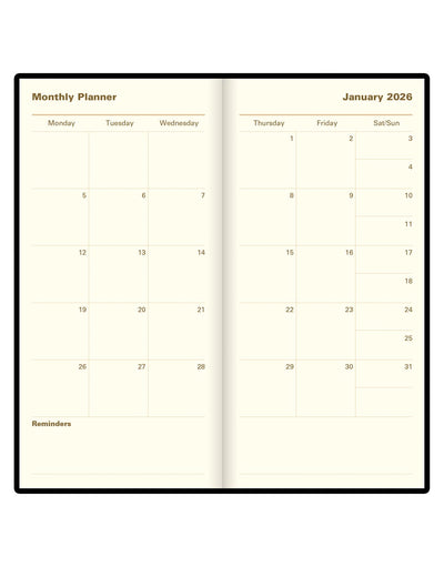 Letts of London Signature Slim Week to View Leather Diary with Planners 2026 - English 26-C38SUBK #color_black