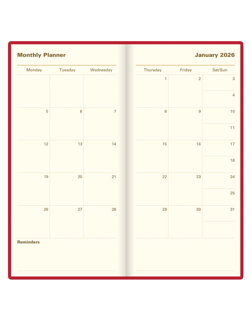 Letts of London Signature Slim Week to View Leather Diary with Planners 2026 - English 26-C38SUBY #color_red