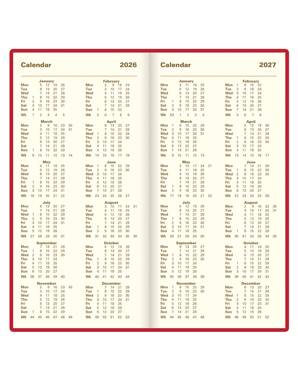 Letts of London Signature Slim Week to View Leather Diary with Planners 2026 - English 26-C38SUBY #color_red