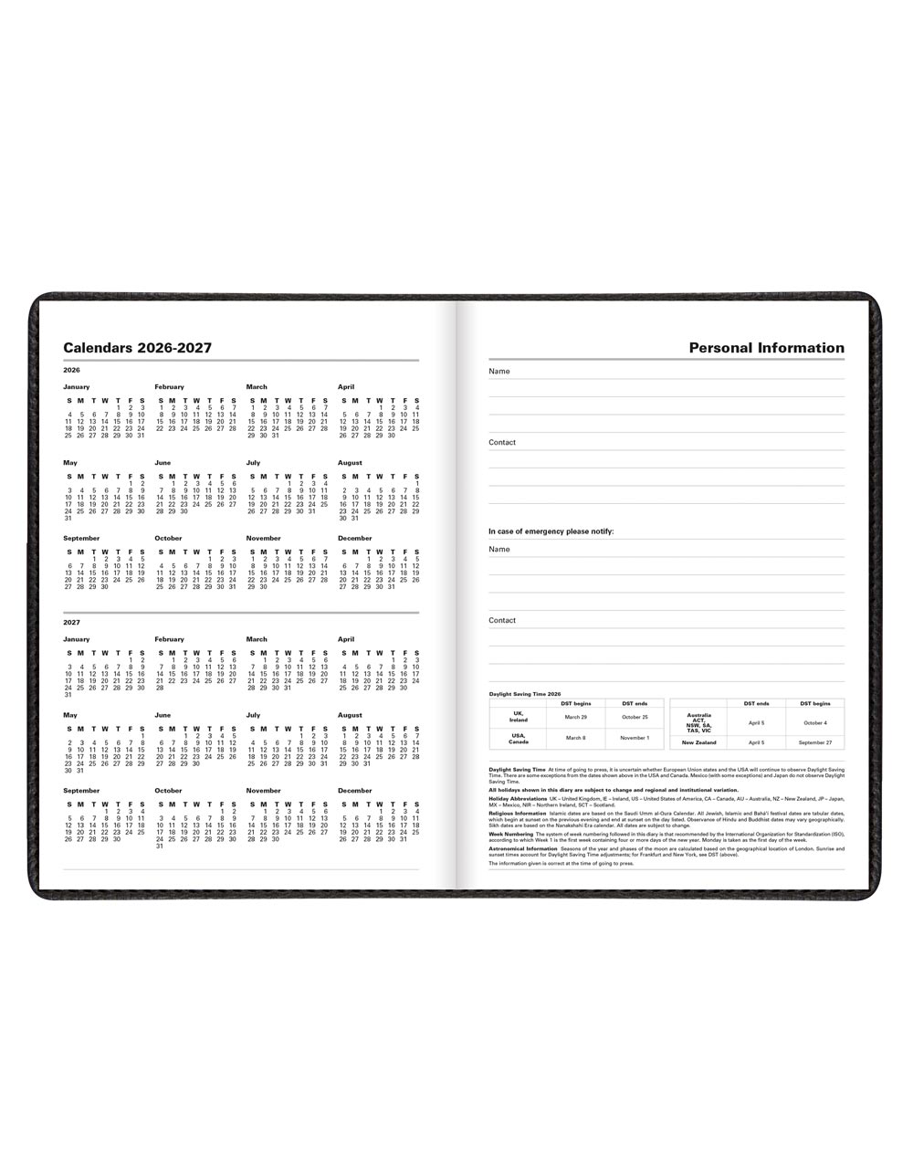 Letts Milano A5 Vertical Week to View Planner with Appointments 2026 - English 26-CT03XUBK #color_black