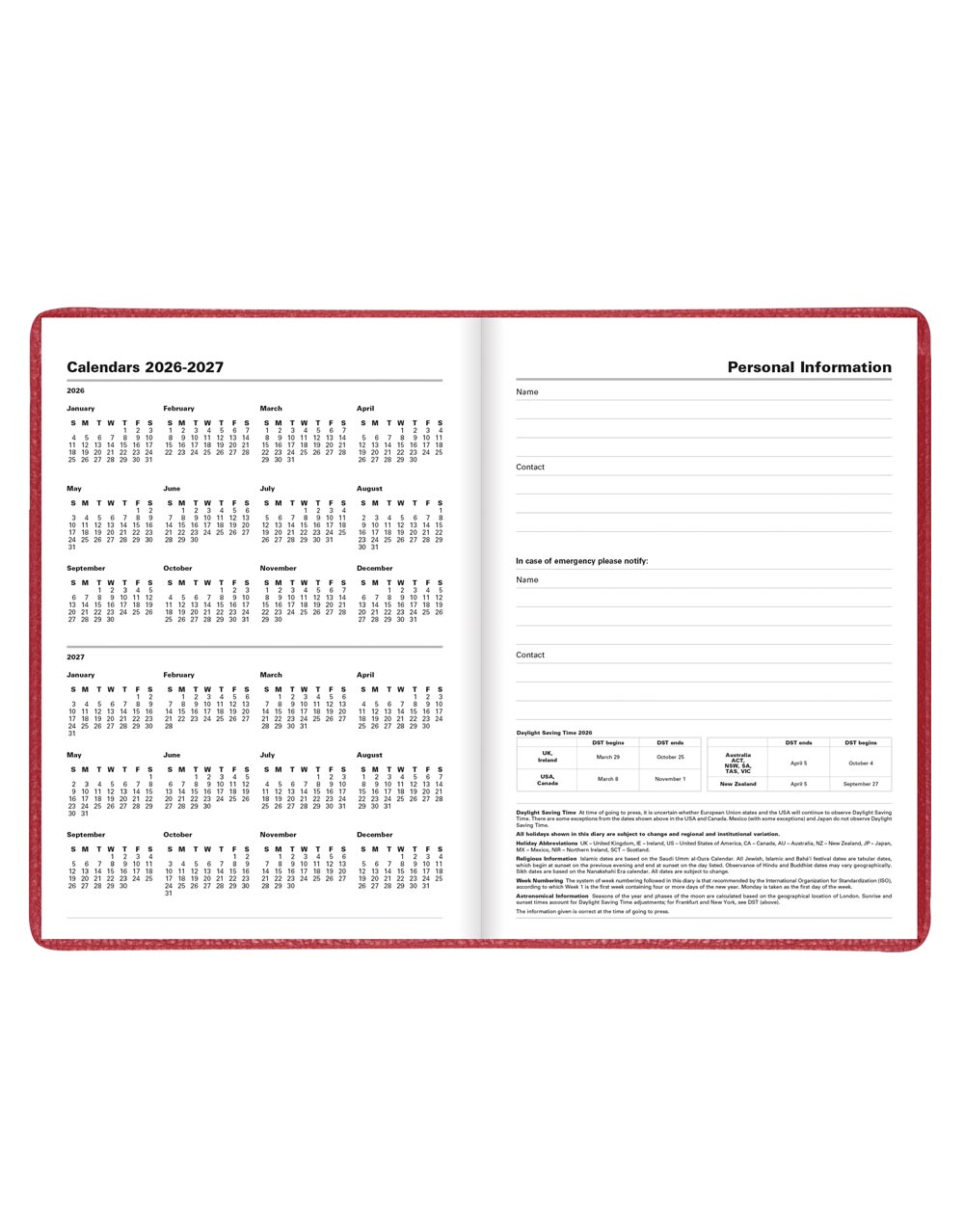 Letts Milano A5 Vertical Week to View Planner with Appointments 2026 - English 26-CT03XURD #color_red