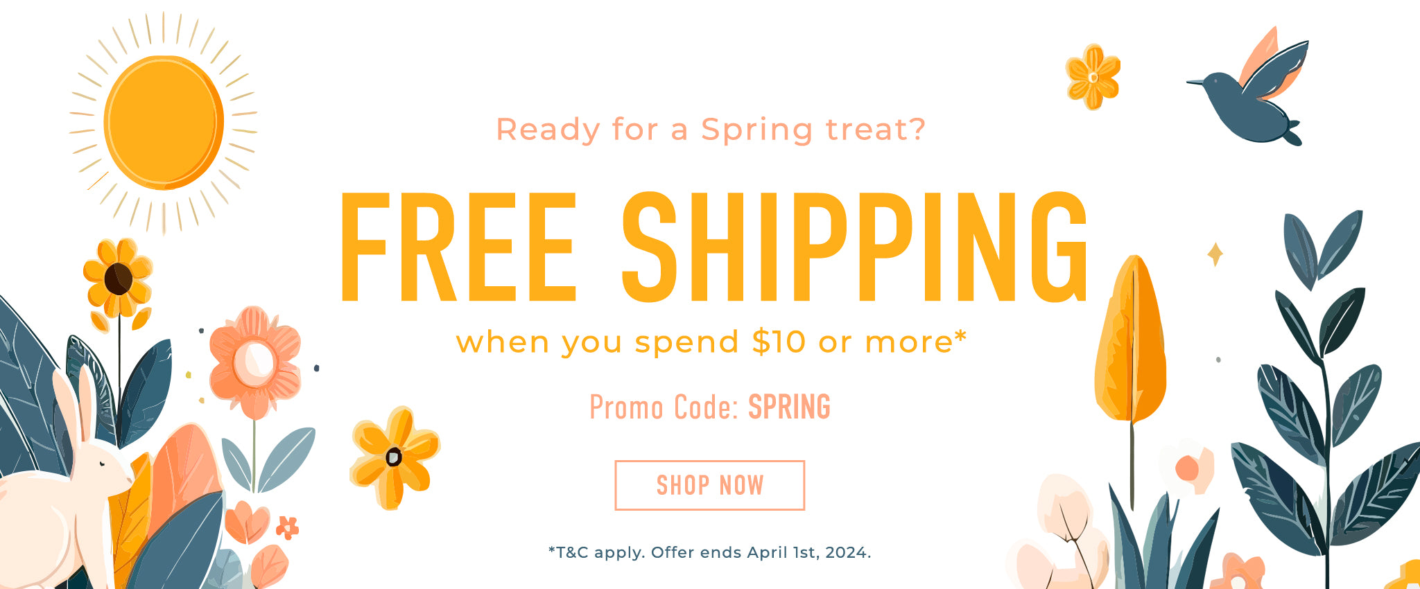 Free standard shipping on all orders when you spend $10 or more. Use code: SPRING